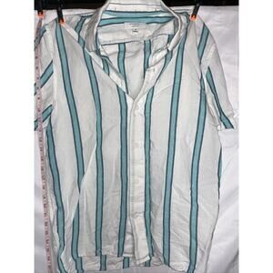 Men's Banana Republic White And Blue Linen Blend Button Down Medium